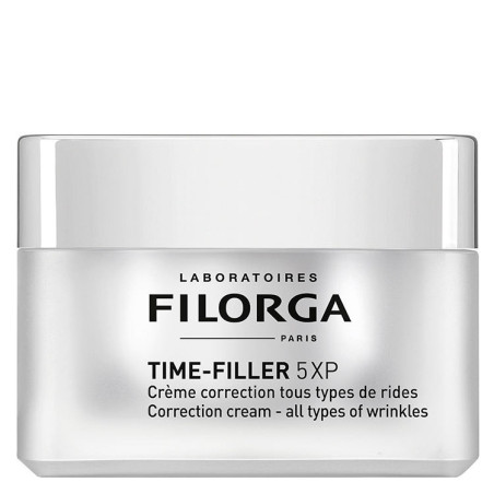 Filorga Time-Filler 5XP 50ml lyxig glasburk framifrån med tydlig logotyp och produktnamn för anti-wrinkle cream.