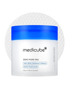 Medicube Zero Pore Pad exfolierande toner pads i burk med blått lock, produkt framifrån
