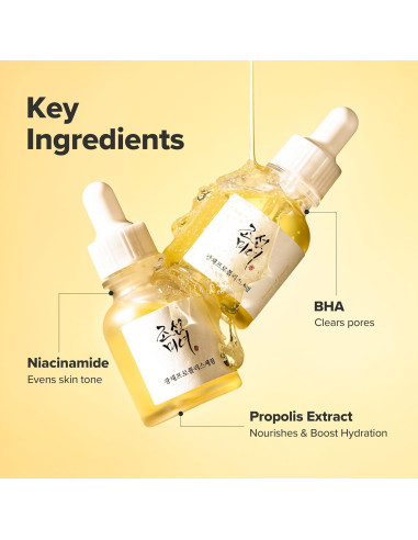 Beauty of Joseon Glow Serum med ingredienser niacinamid, BHA och propolisextrakt för klar hud