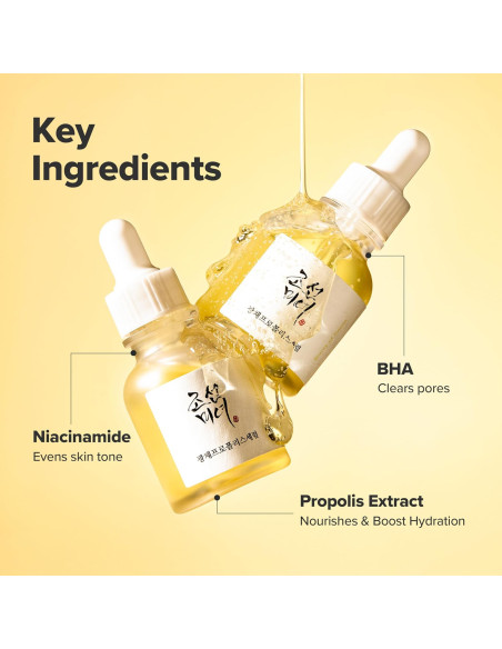Beauty of Joseon Glow Serum med ingredienser niacinamid, BHA och propolisextrakt för klar hud