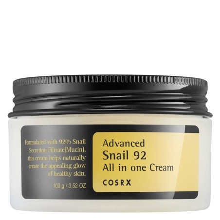 COSRX Advanced Snail 92 All In One Cream ansiktskräm i burk framifrån med snigelsekret för återfuktning